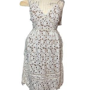 Poetry premium Hand‎ Made Crocheted Dress Lace Tan lined Size 12 Bridal Beachy
